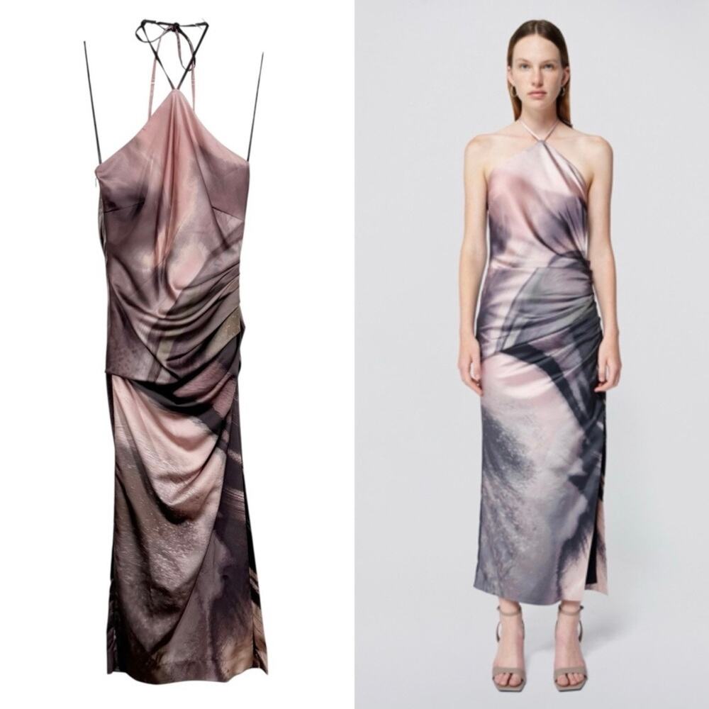 NWT Jonathan Simkhai Hansel Gown Pink Satin Marble Wedding Guest Cocktail Size 0